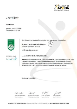 Academy of Sports Zertifikat
